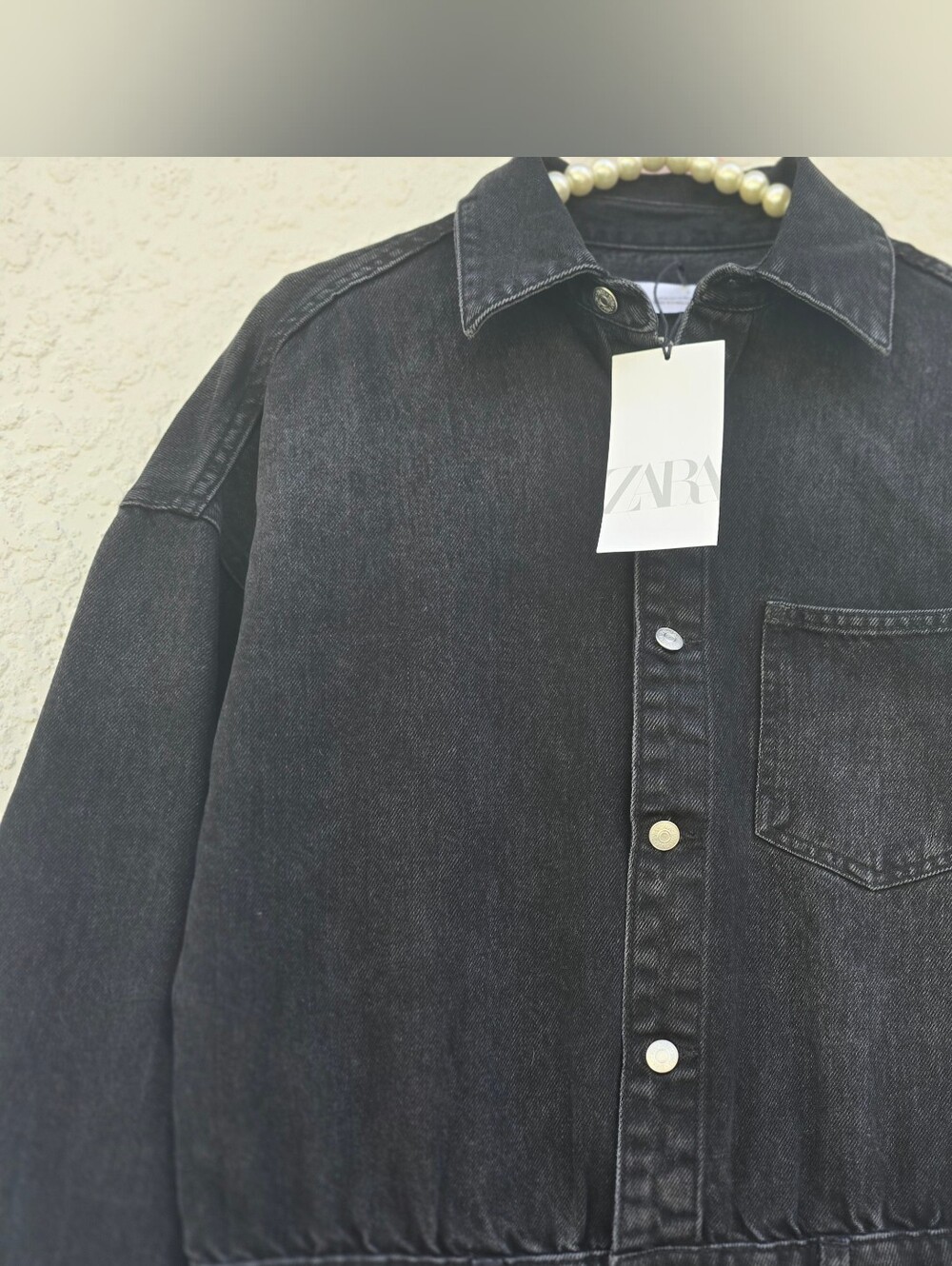 NWT Zara Washed Black Denim Mini Shirt Dress New Size M - Picture 7 of 13